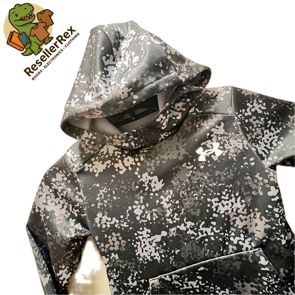 Kids Under Armour Small Grey Hoodie Digital Camo Polyester Pullover Logo